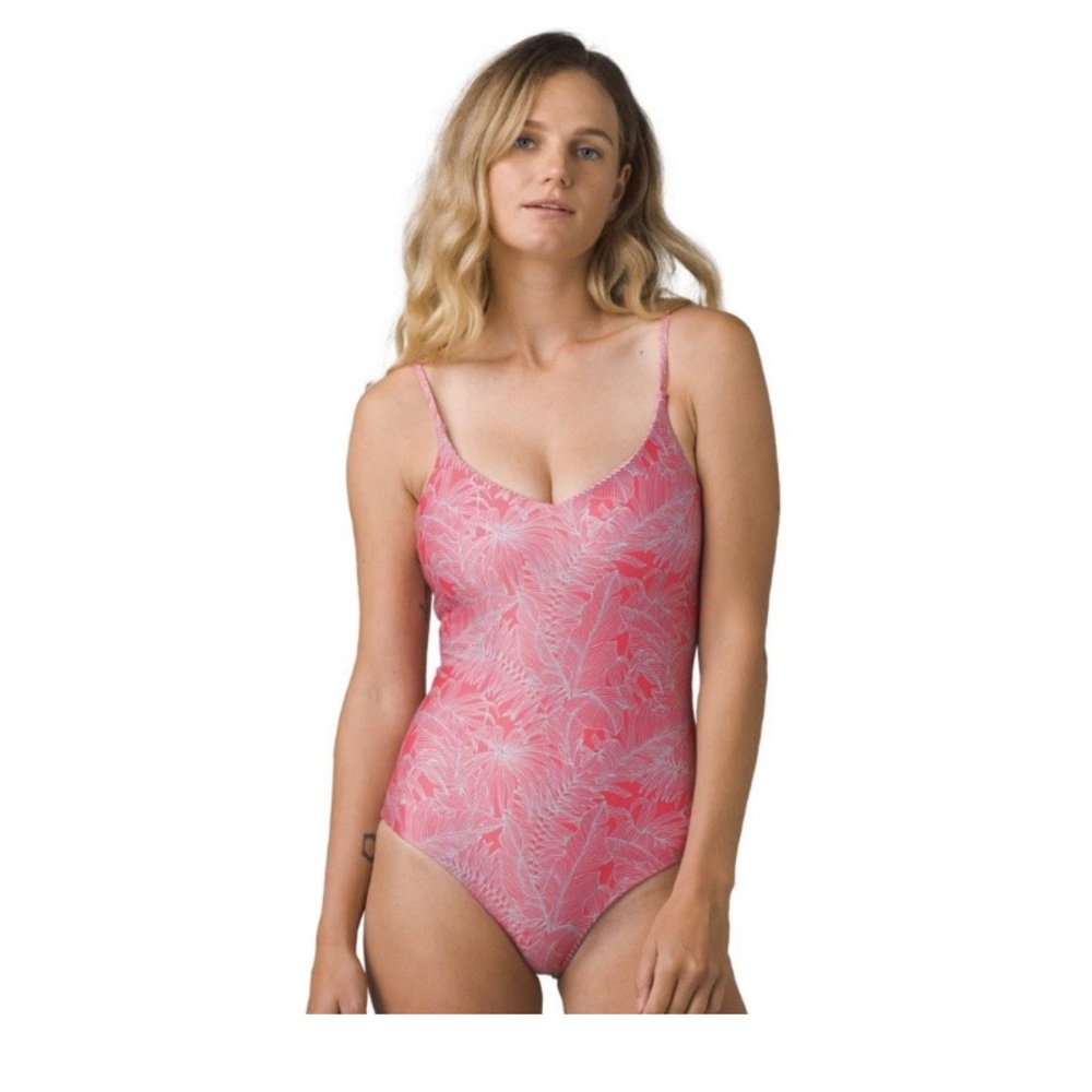 Prana Jess Reversible One-Piece Swimsuit Women Size M Papaya/Stripes